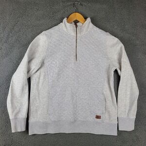 LL Bean Quilted Sweater Women's Size Large 1/4 Zip Gray Pullover 502745